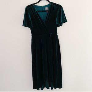 Vince Camuto Faux Wrap Green Velvet Dress